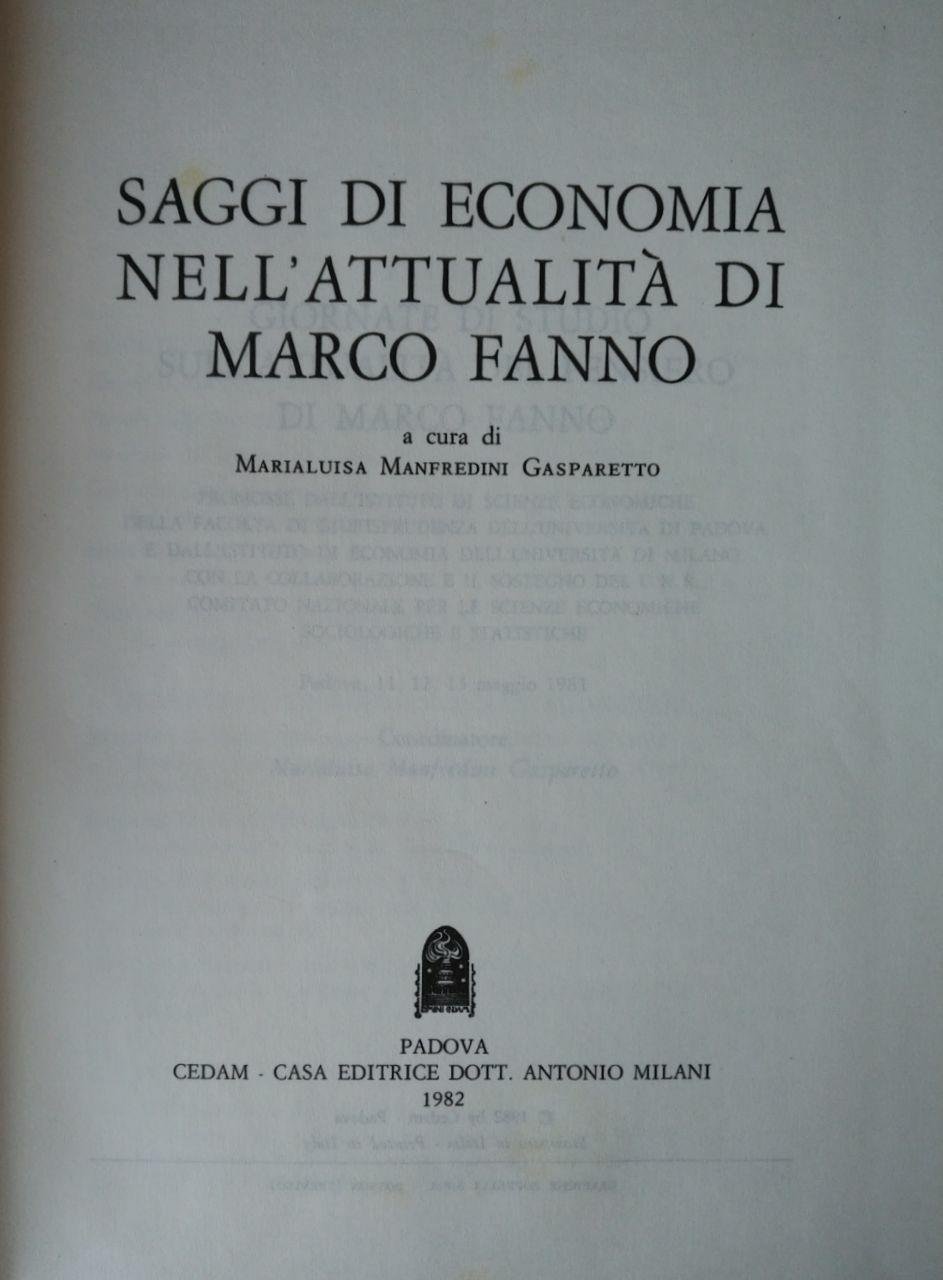 SAGGI DI ECONOMIA NELL'ATTUALITÀ DI MARCO FANNO