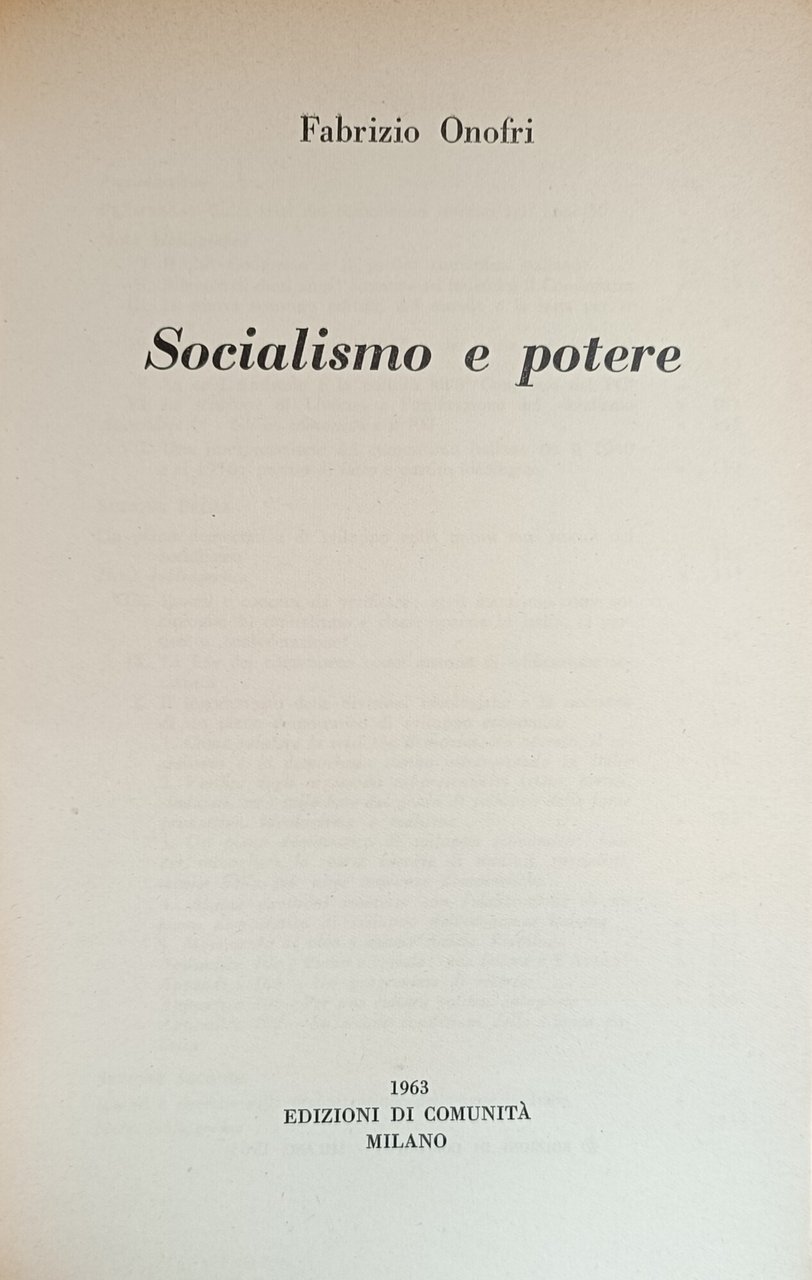 SOCIALISMO E POTERE