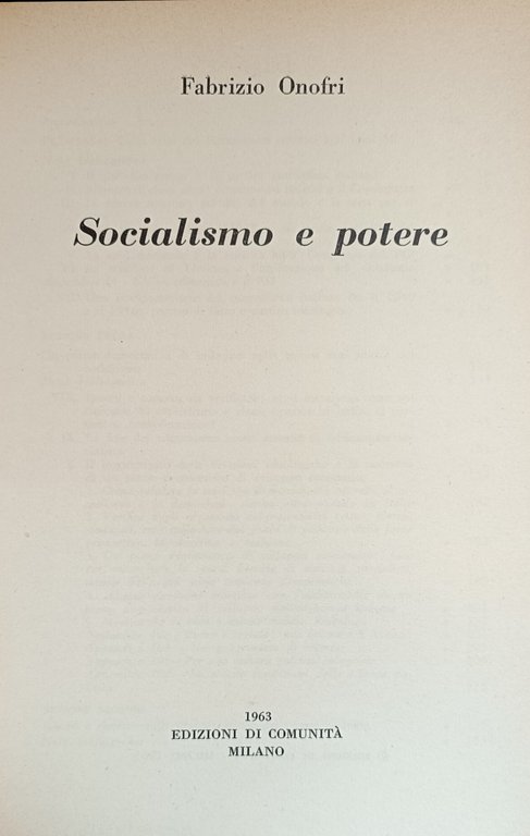 SOCIALISMO E POTERE