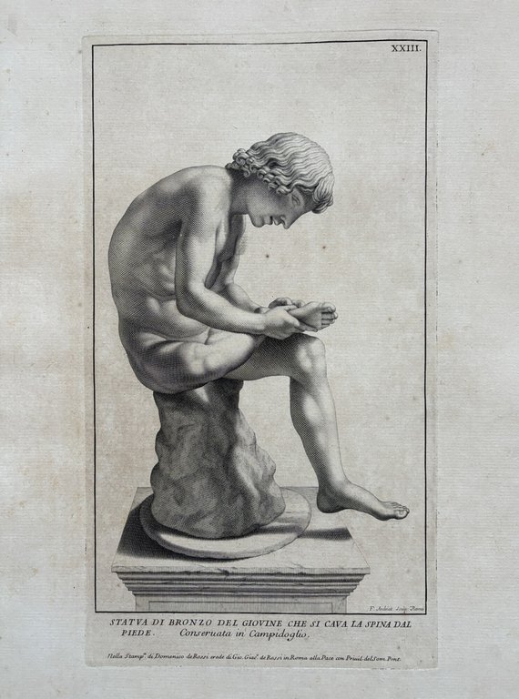 STATUA DI BRONZO DEL GIOVINE CHE SI CAVA LA SPINA …