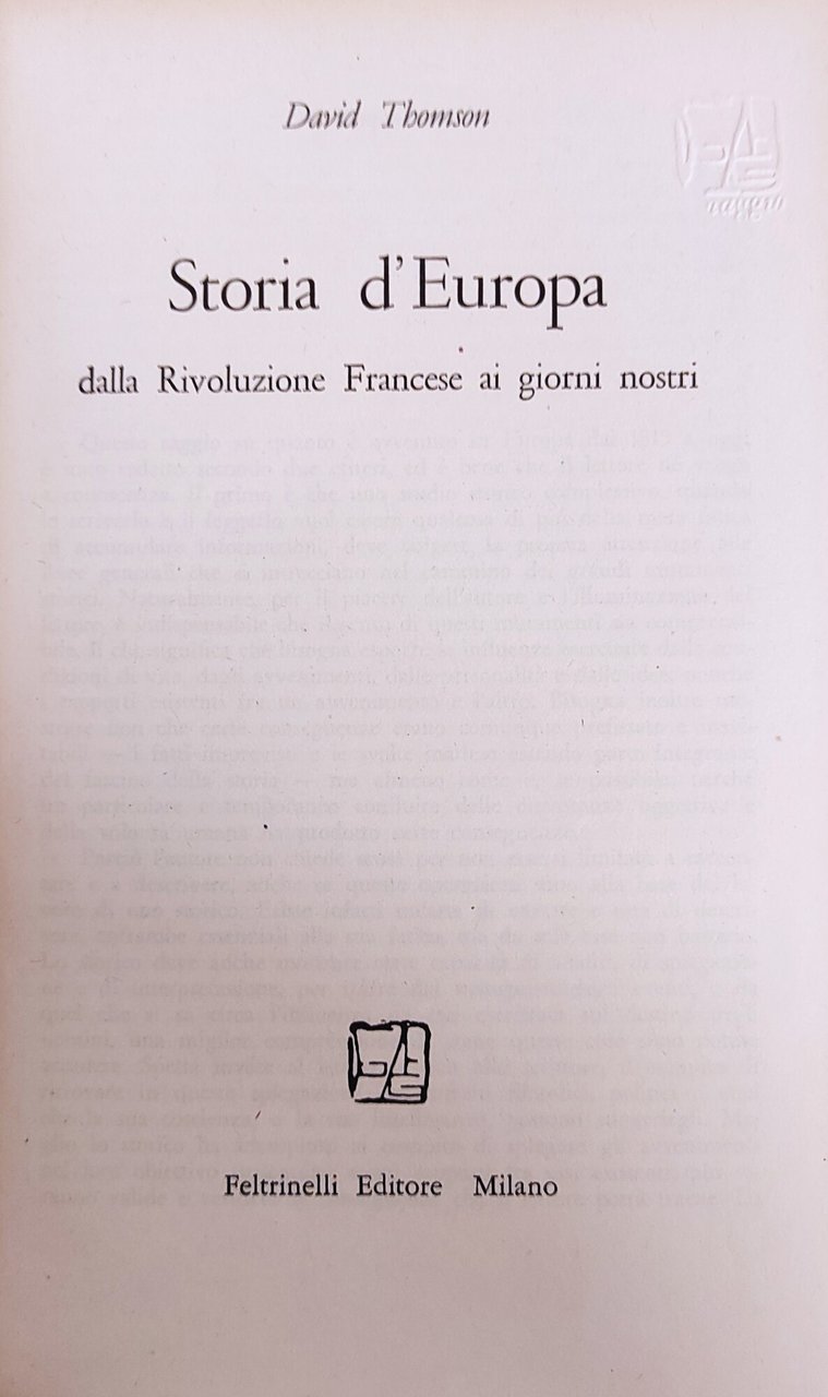 STORIA D'EUROPA. DALLA RIVOLUZIONE FRANCESE AI GIORNI NOSTRI