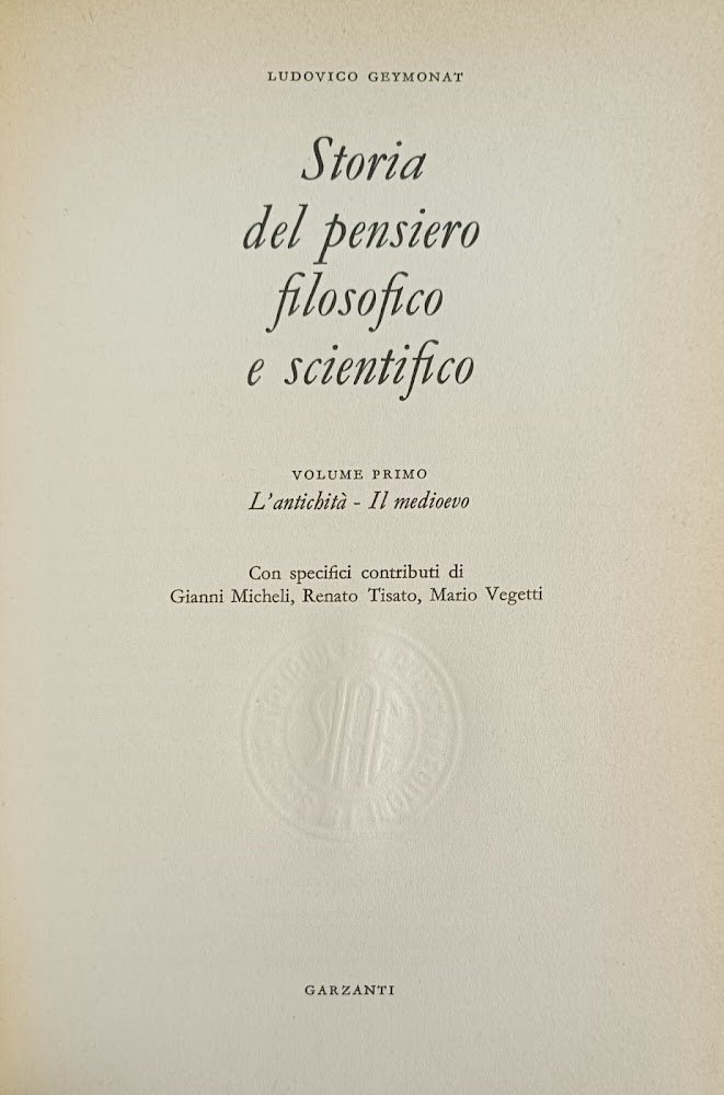 STORIA DEL PENSIERO FILOSOFICO E SCIENTIFICO