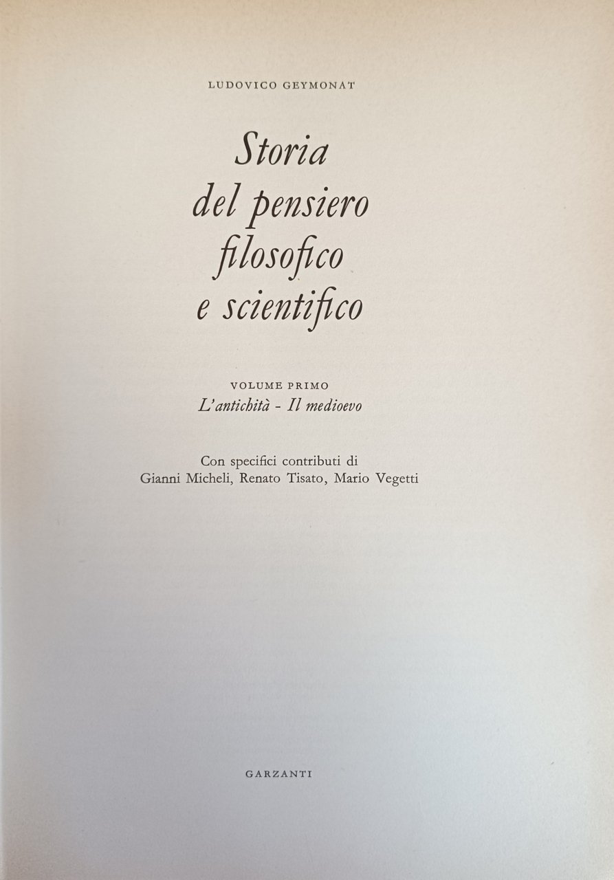STORIA DEL PENSIERO FILOSOFICO E SCIENTIFICO