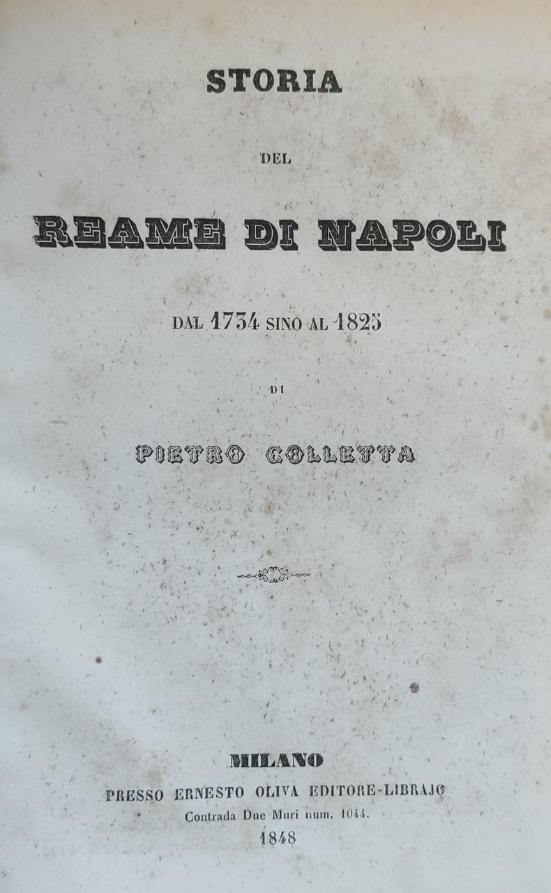 STORIA DEL REAME DI NAPOLI DAL 1734 SINO AL 1825