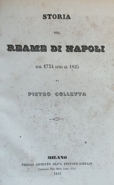 STORIA DEL REAME DI NAPOLI DAL 1734 SINO AL 1825