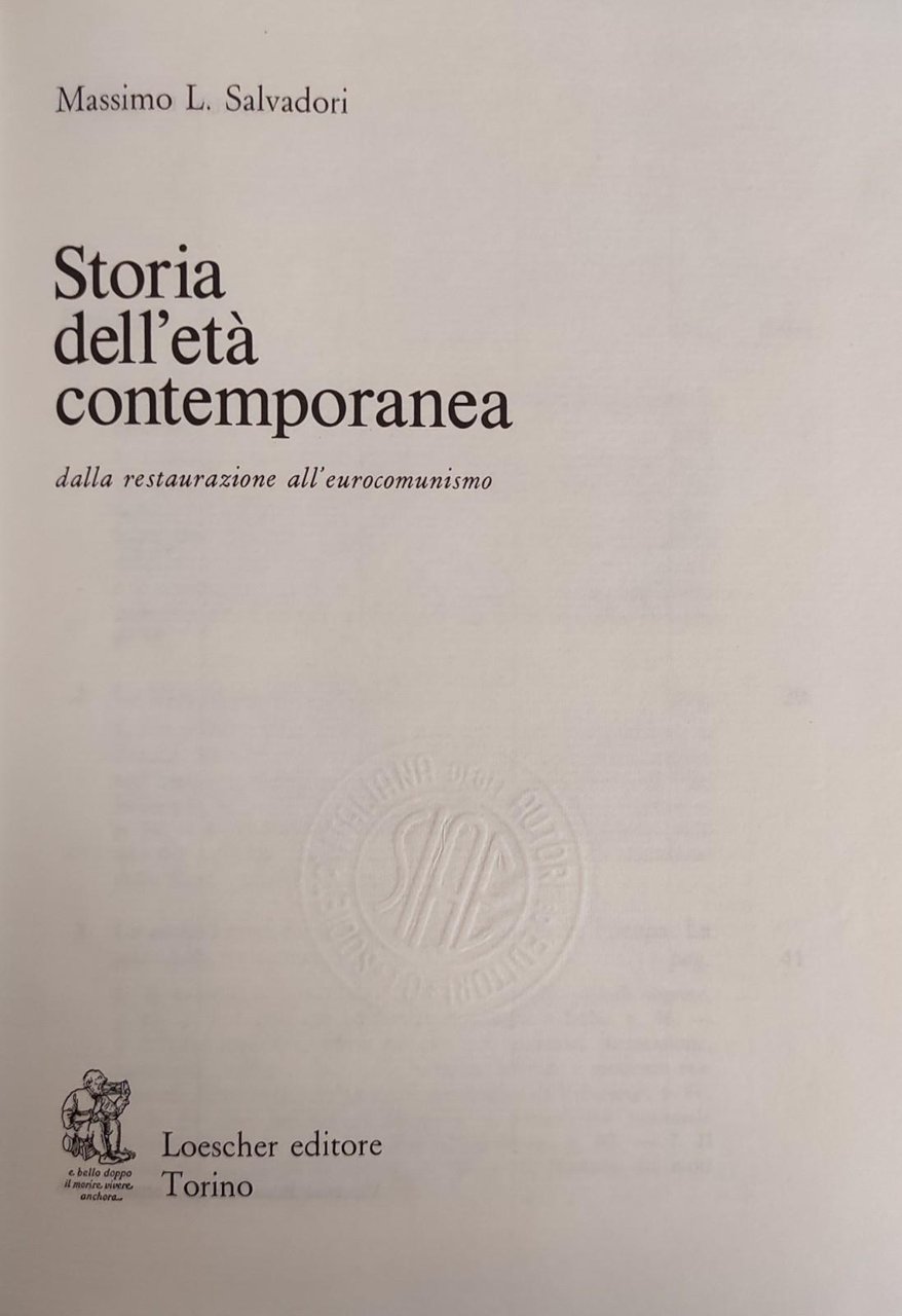 STORIA DELL'ETA' CONTEMPORANEA DALLA RESTAURAZIONE ALL'EUROCOMUNISMO