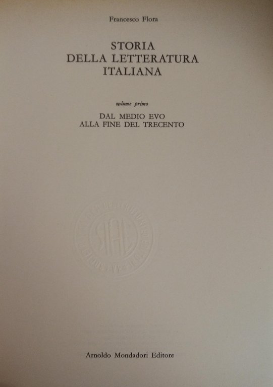 STORIA DELLA LETTERATURA ITALIANA