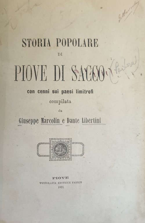 STORIA POPOLARE DI PIOVE DI SACCO CON CENI SUI PAESI …