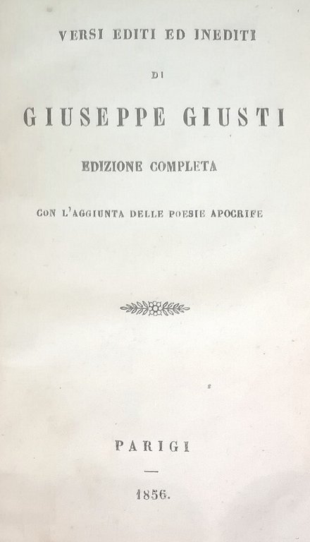 VERSI EDITI ED INEDITI DI GIUSEPPE GIUSTI EDIZIONE COMPLETA CON …
