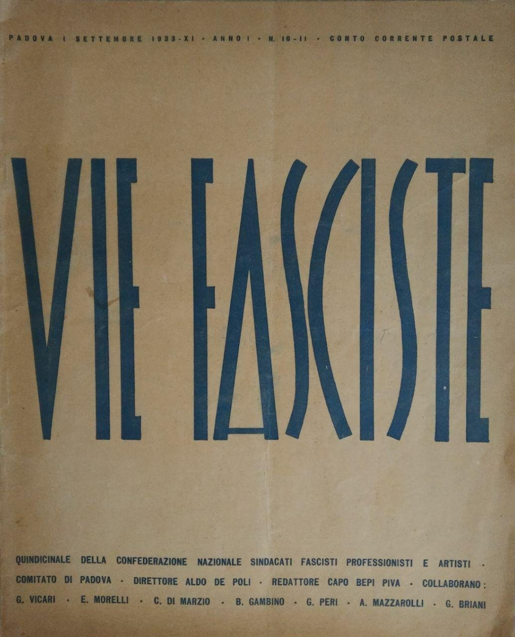 VIE FASCISTE. RIVISTA QUINDICINALE - SETTEMBRE 1933 - XI - …