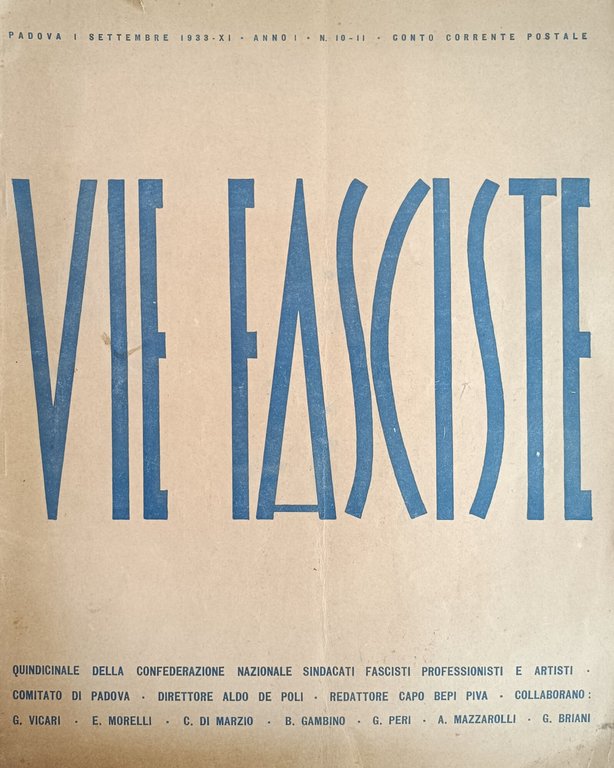 VIE FASCISTE. RIVISTA QUINDICINALE - SETTEMBRE 1933 - XI - …