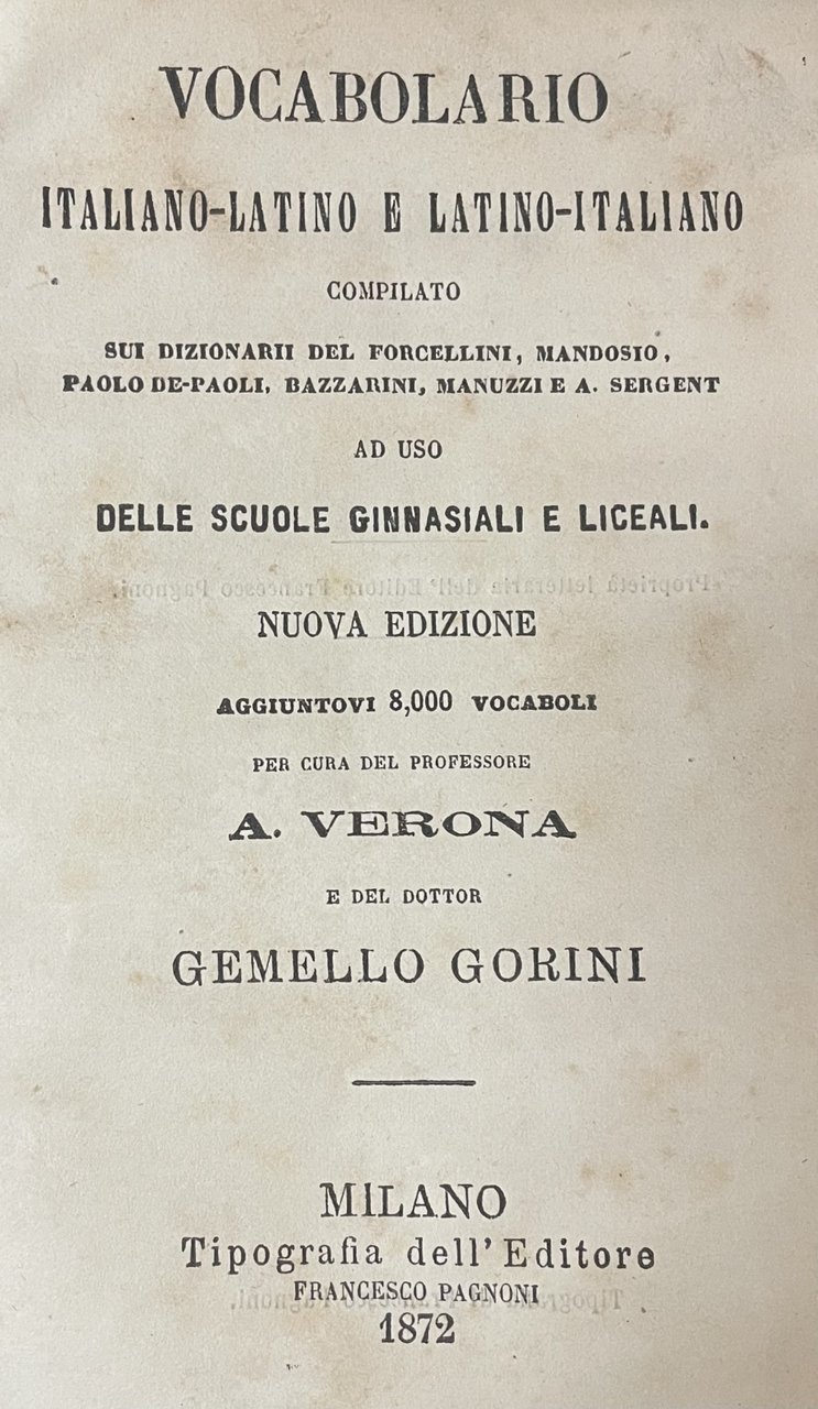 VOCABOLARIO ITALIANO - LATINO E LATINO - ITALIANO COMPILATO SUI …