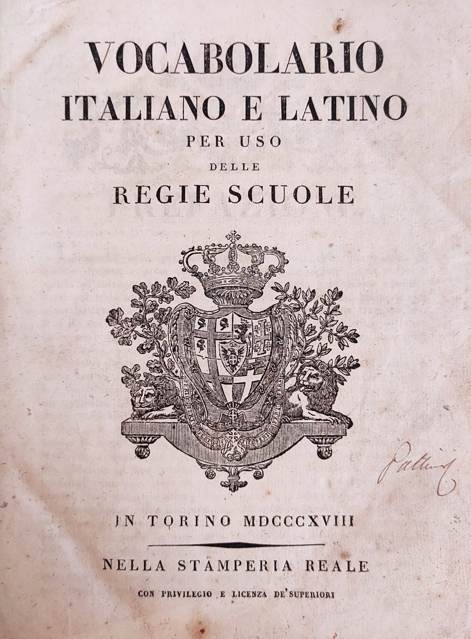 VOCABOLARIO ITALIANO E LATINO PER USO DELLE REGIE SCUOLE