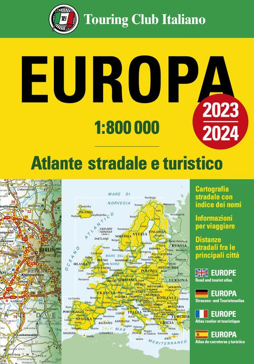 Europa. Atlante Stradale E Turistico 1:800.000 Touring 2023