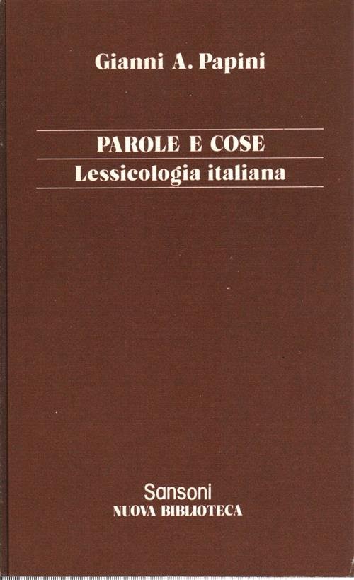 Parole E Cose Lessicologia Italiana