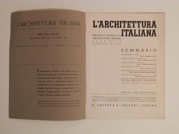 L'architettura italiana. Periodico mensile di architettura e tecnica. Annata 1934 …