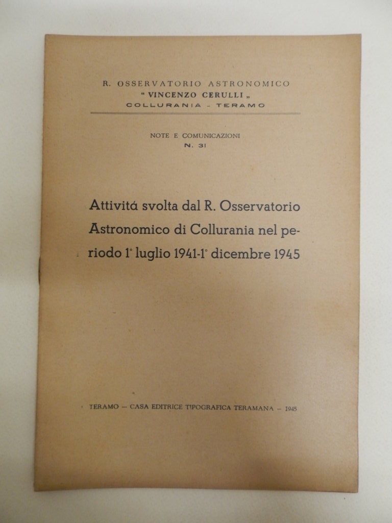 Attività svolta dal R. Osservatorio Astronomico di Collurania nel periodo …