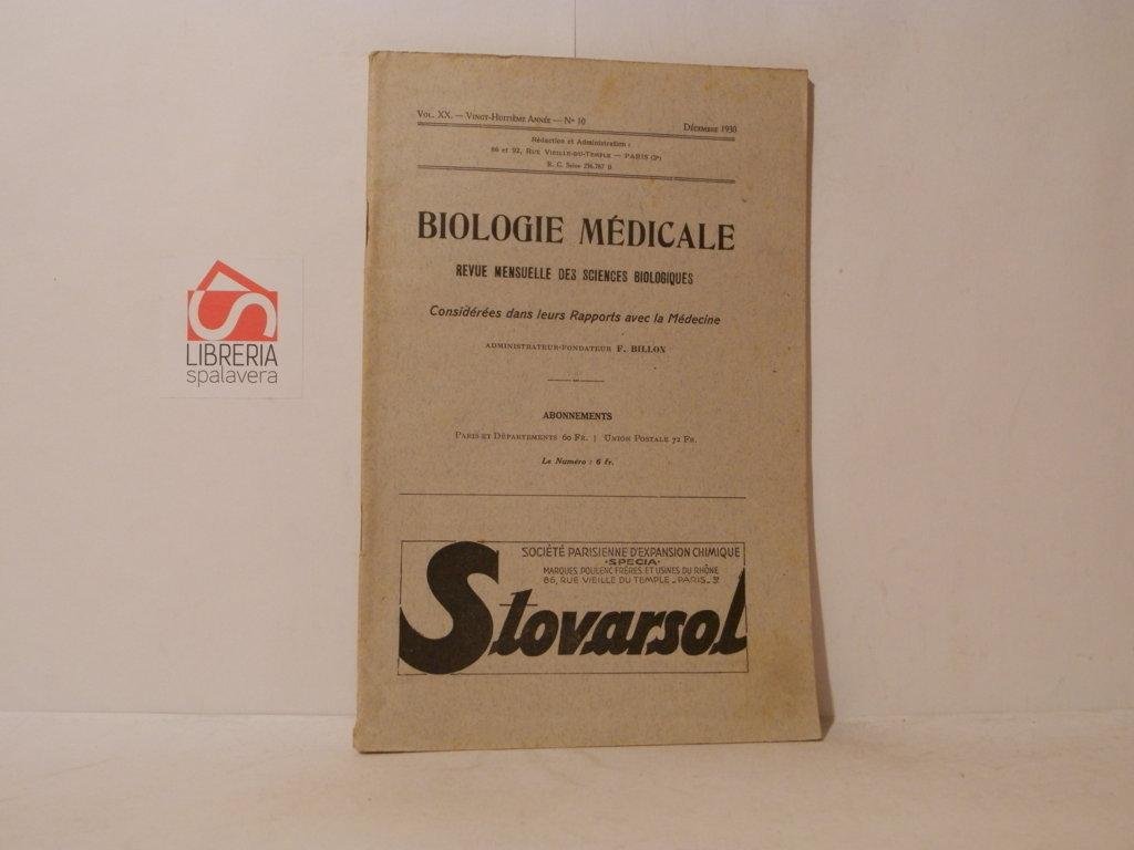 Biologie medicale revue mensuelle des sciences biologiques consoderées dans leur …