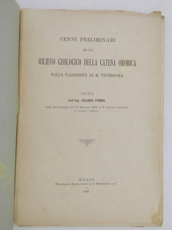 Cenni preliminari ad un rilievo geologico della catena orobica dalla …