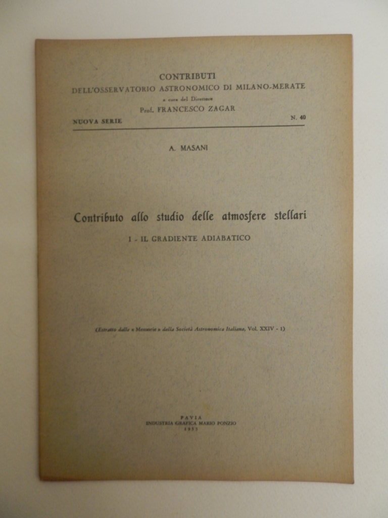 Contributo allo studio delle atmosfere stellari. I: il gradiente adiabatico