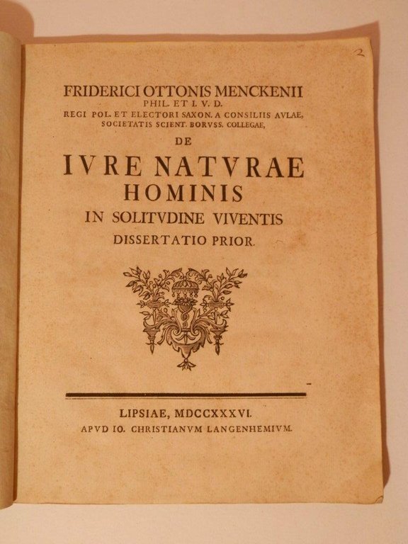 De Iure nature hominis in solitudine viventis dissertatio prior