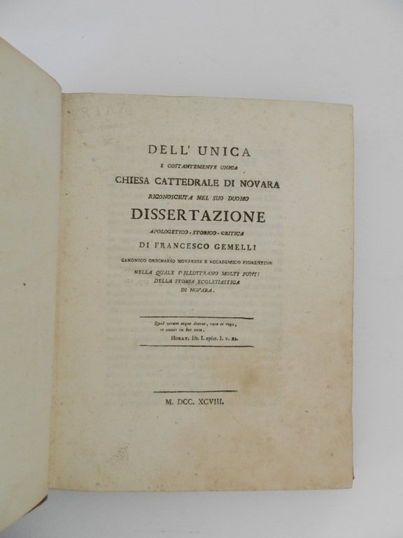 Dell'unica e costantemente unica chiesa cattedrale di Novara riconosciuta nel …