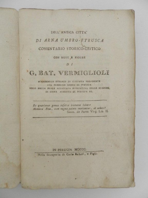 Della antica città di Arna umbro-etrusca comentario storico critico con …