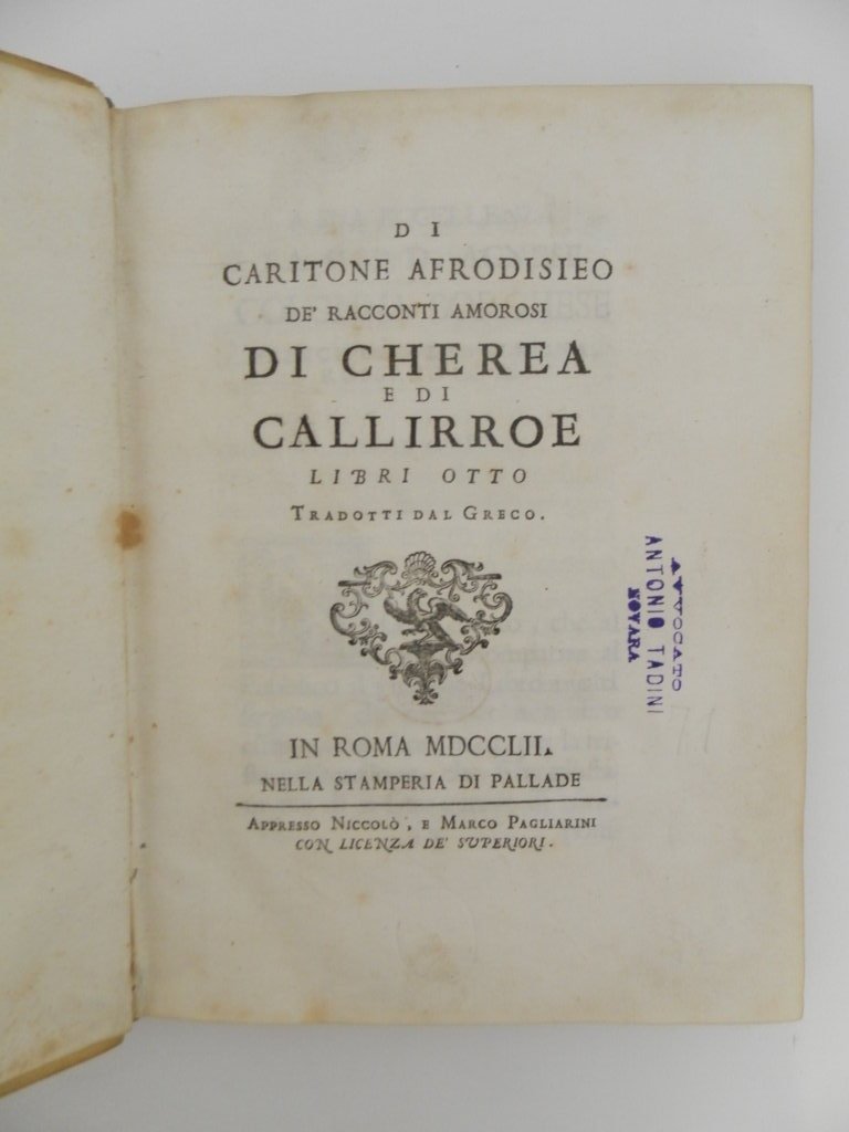 Di Caritone Afrodisieo De' racconti amorosi di Cherea e di …