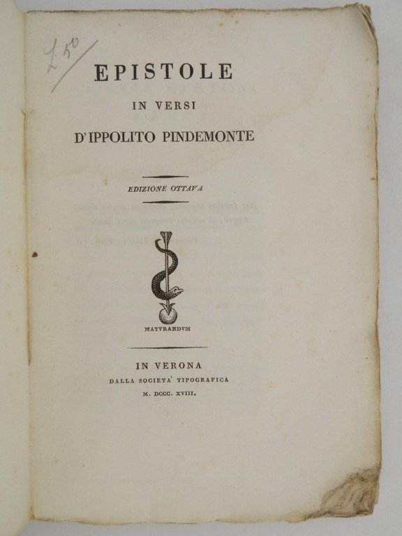 Epistole in versi d'Ippolito Pindemonte. Edizione ottava