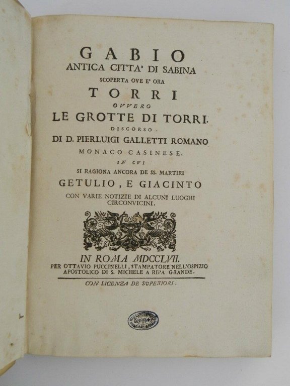 Gabio antica città di Sabina scoperta ove è ora Torri …