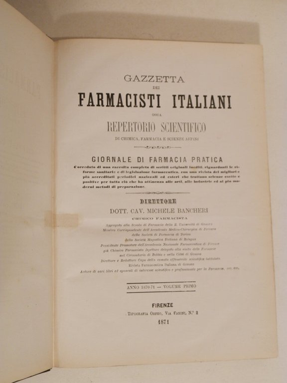 Gazzetta dei farmacisti italiani, ossia Repertorio scientifico di chimica, farmacia …