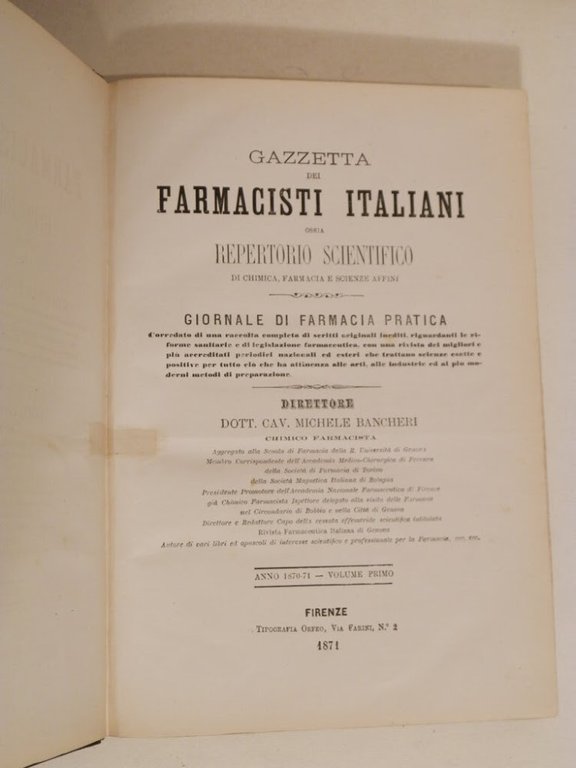Gazzetta dei farmacisti italiani, ossia Repertorio scientifico di chimica, farmacia …