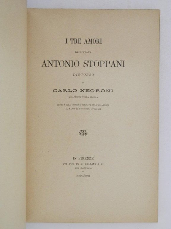 I tre amori dell'abate Antonio Stoppani