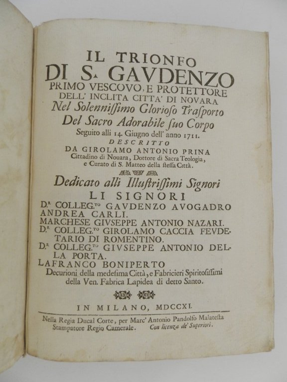 Il Trionfo di san Gaudenzio primo vescovo e protettore dell'inclita …