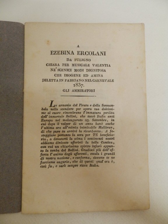 In morte di Vincenzo Bellini. Cantica dedicata a Ezebina Ercolani