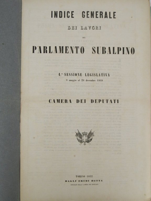 Indice generale dei lavori del parlamento subalpino. Camera dei Senatori …