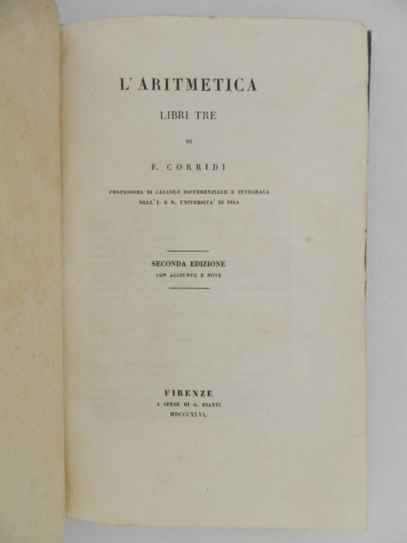 L'aritmetica. Libri tre. Seconda edizione con aggiunte e note
