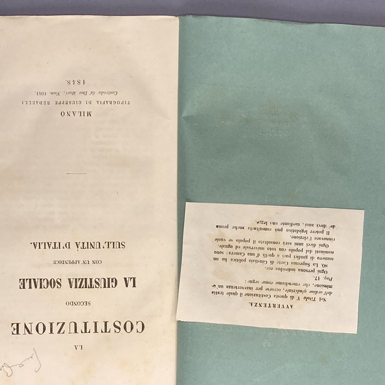 La costituzione secondo la giustizia sociale. Con un'appendice sull'Unità d'Italia.