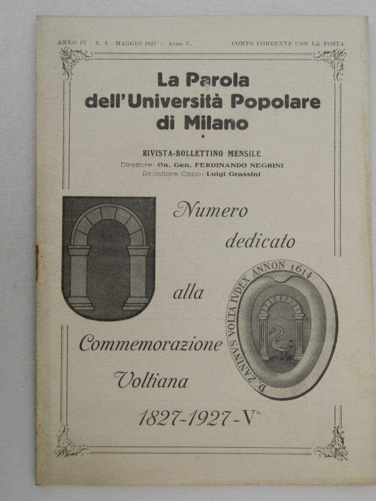 La Parola dell'Università Popolare di Milano. Numero dedicato alla Commemorazione …