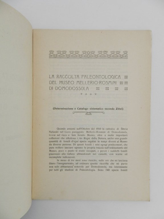 La raccolta paleontologica del Museo Mellerio-Rosmini di Domodossola. (Determinazione e …