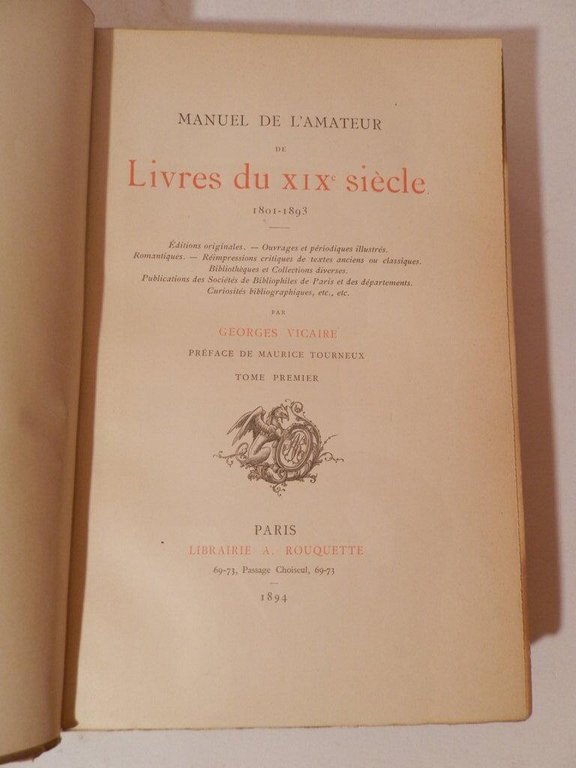 Manuel de l'amateur de livres di XIX^ siècle 1801-1893