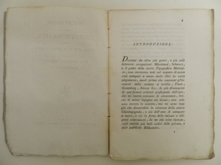 Osservazioni sulla chirotipografia ossia antica arte di stampare a mano