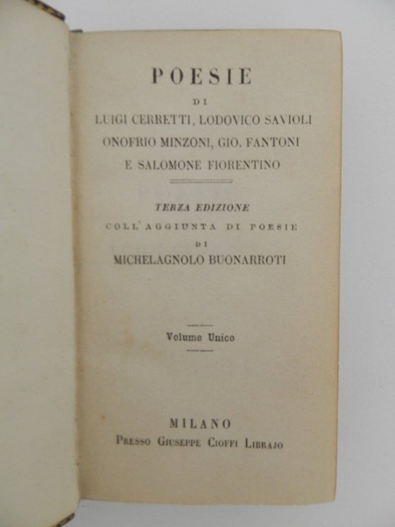 Poesie di Luigi Cerretti, Lodovico Savioli, Onofrio Minzoni, Gio. Fantoni …