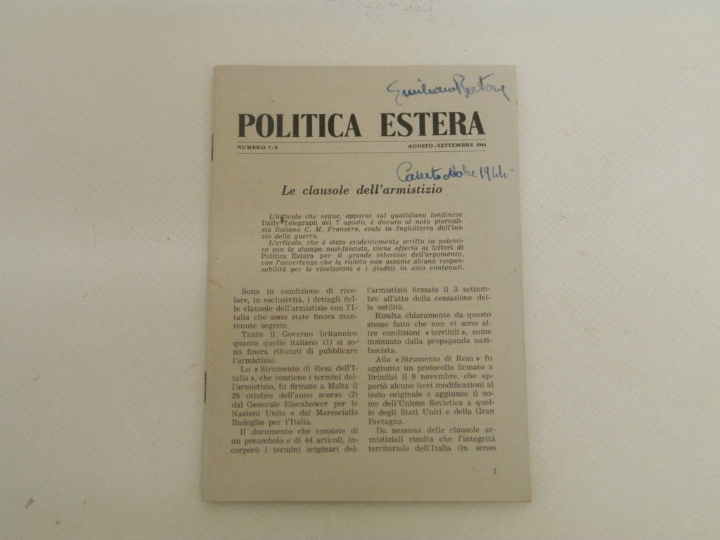 Politica Estera. Numero 7-8 agosto-settembre 1944