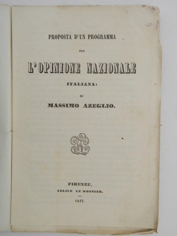 Proposta d'un programma per l'opinione nazionale italiana di Massimo Azeglio
