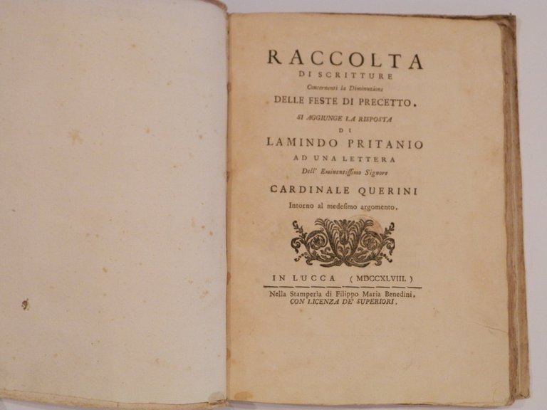 Raccolta di scritture concernenti la diminuzione delle feste di precetto. …