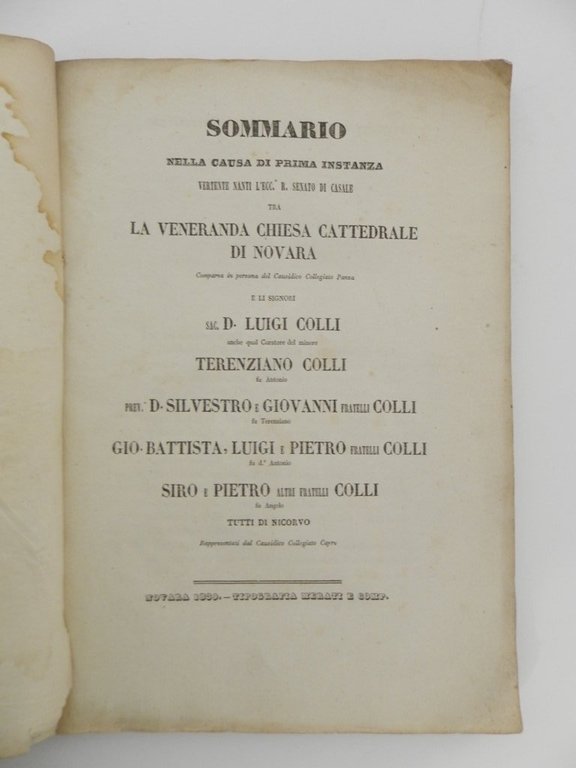 Sommario nella causa di prima instanza vertente nanti l'Ecc. R. …