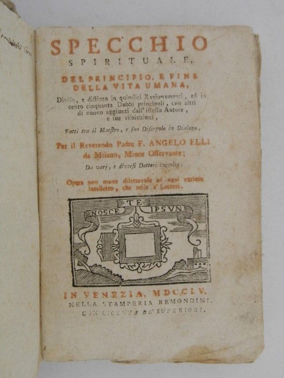 Specchio Spirituale del principio e fine della vita umana diviso …