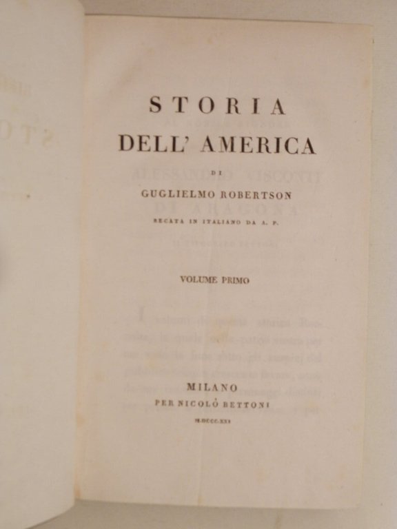 Storia dell'America di Guglielmo Robertson recata in italiano da A.P.