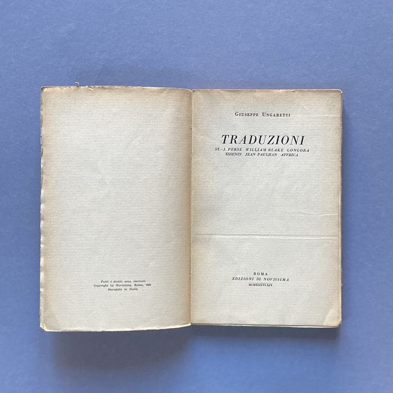 Tradizioni. St. J. Perse. W. Blake. Gongora. Essenin. Hean Paulhan. …